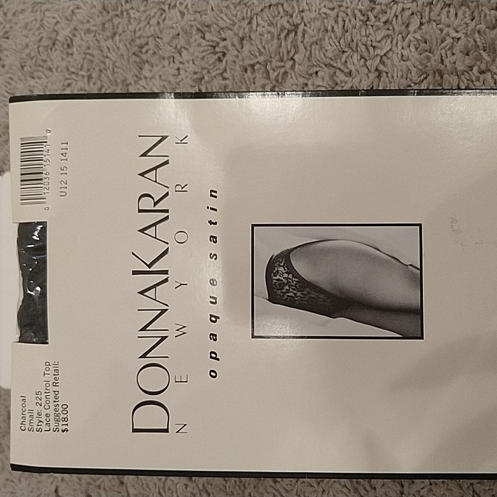 Donna Karen opaque satin Never out of the bag.  Lace control top.